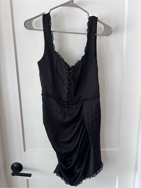 For Love & Lemons Black Lace-Trim Mini Dress with Corset Front